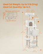 Feandrea Cat Tree, 61-Inch Cat Tower for Indoor Cats, Plush Multi-Level Cat Condo with 5 Scratching Posts, 2 Perches, 2 Caves, Hammock, 2 Pompoms, Cream White UPCT192T01