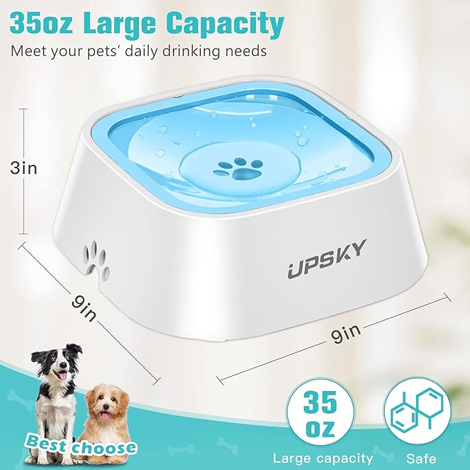 UPSKY No-Slip Slow Drinking Bowl - 35oz No Spill Pet Water Dispenser for Dogs and Cats