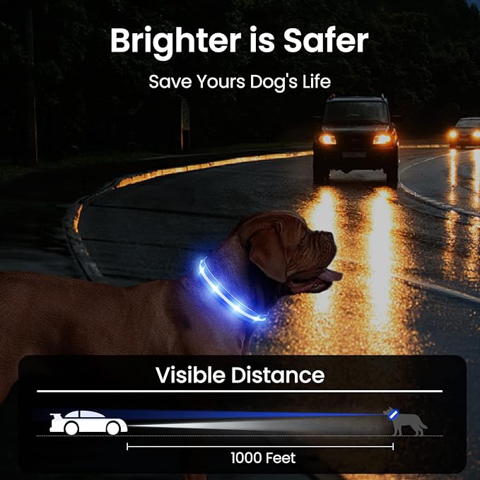 MASBRILL Light Up Dog Collar - RGB LED, Rechargeable, Water-Resistant Glow Up Night Walking Collar for Small to Large Dogs