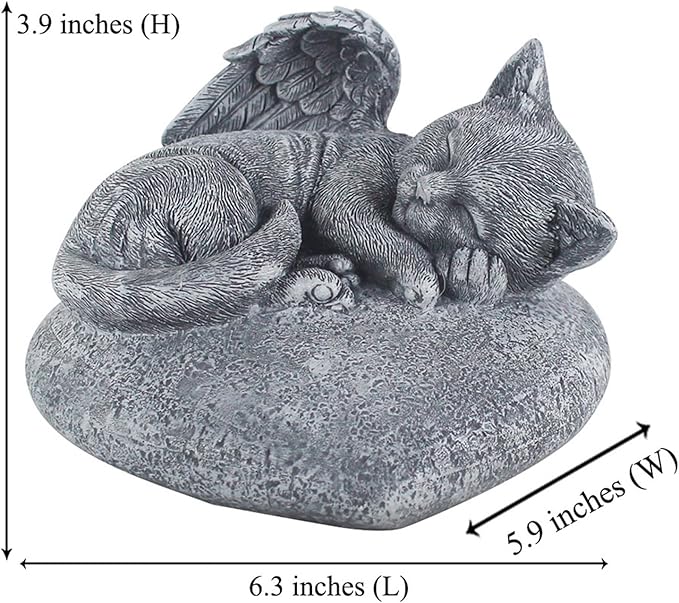 Personalized Cat Memorial Garden Statue, Angel Design, Pet Grave Marker with Engraved Name and Date