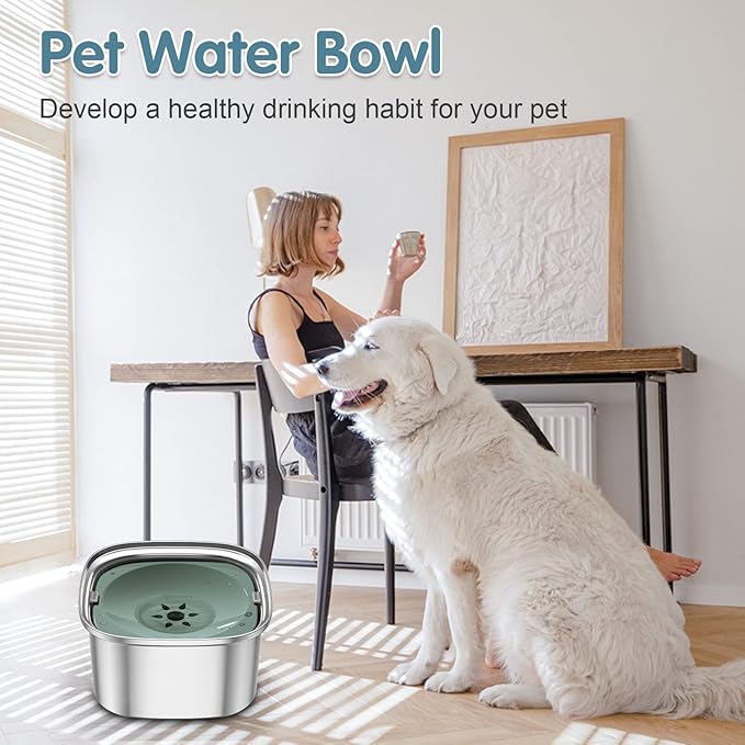 UPSKY 3L Dog Water Bowl 101oz Stainless Steel Dog Bowl No Spill Large Capacity Dog Food Water Bowl Slow Water Feeder, Spill Proof Pet Water Dispenser Vehicle Carried Travel Water Bowl