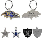 NFL Baltimore Ravens Engraving Pet IDs in 32 Team Logo Shapes, Personalized Dog & Cat Tags with 3 lines of Customizable Text for Tracking & Safety. Stainless Steel Pet ID Tracking Tags