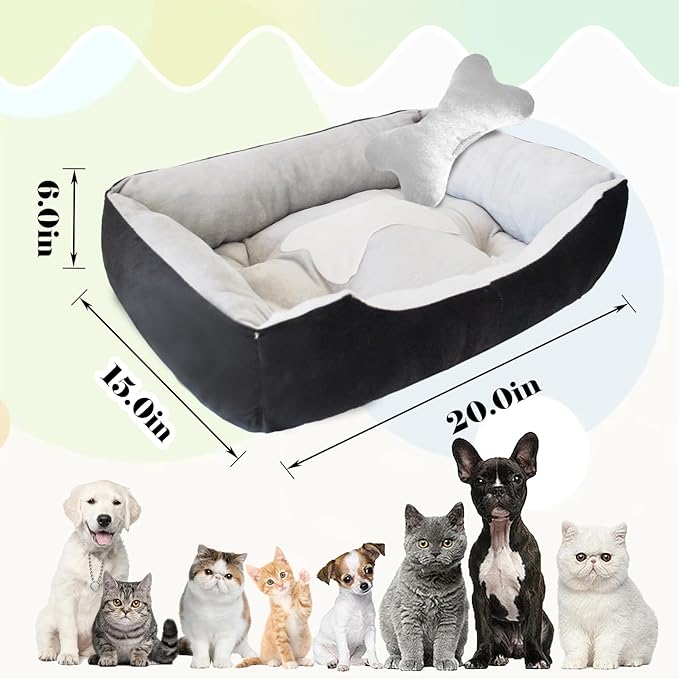 Dog Beds for Small Dogs,Rectangle Cat Beds for Indoor Cats,20"x15"x6" Washable Pet Bed with Side and Anti-Slip Bottom for Medium Dog,Kitten(Black)