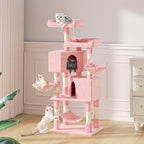 MoNiBloom 58 Inch Cat Tree Tower for Indoor Cats Large Adults, Pink Cat Tower with Scratching Post & Hammock, Pet Play House with Cat Condo, Soft Pink