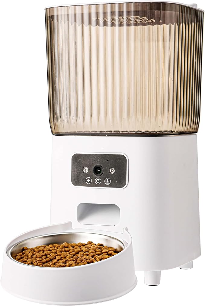 Automatic Dog Feeder with Camera, Ultra Clear Video Night Vision, APP Control, Two-Way Voice Interaction. Large Capacity Food Storage, Picture Motion Detection, Timing Feeding (5L-Single-Bowl)