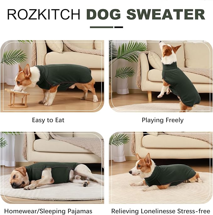 ROZKITCH Dog Winter Coat Soft Pullover Pajamas, Pet Windproof Warm Cold Weather Jacket Vest Cozy Onesie Jumpsuit Apparel Outfit Clothes for Small, Medium, Large Dogs Walking Hiking Travel Sleep Green