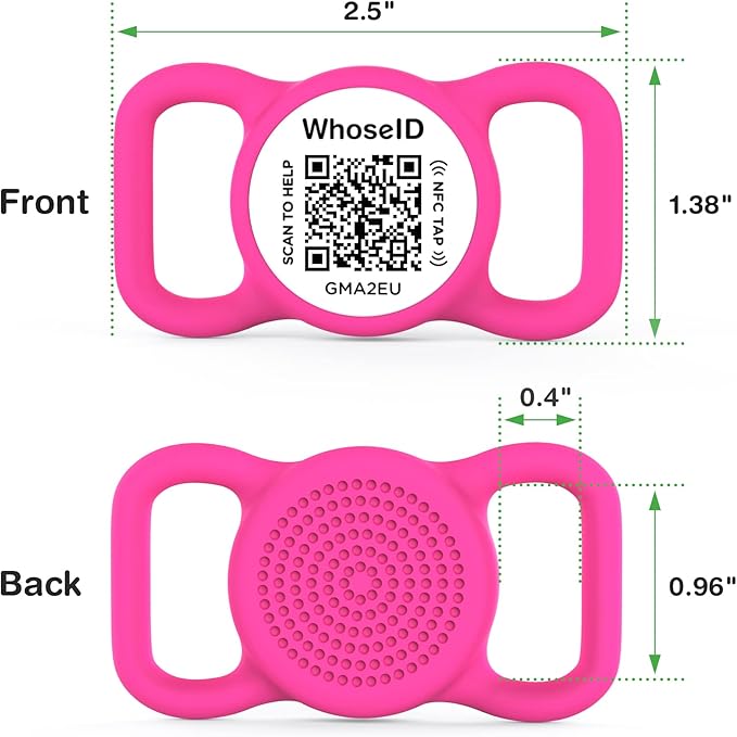 QR Code Dog Tag with NFC, Personalized Pet ID Tag, Silent Silicone Dog Tag, Modifiable Pet Online Profile, Multiple Emergency Contact, Scan QR Code Send GPS Location Email (Regular, Rose)