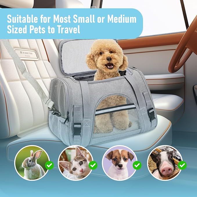 Expandable Cat Carrier for Travel, Soft-Sided Pet Carrier for Cats and Small Dogs, Airline Approved, Comfortable & Breathable Cat Carrying Bag with Adjustable Strap for Daily Use & Airplane(Gray)