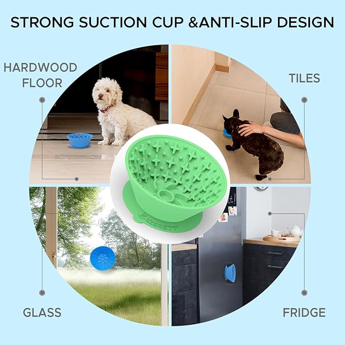 Dog Lick Bowl – Silicone Lick Mat for Dogs with Freeze Bone, Slow Feeder, Non-Slip Base, Includes Brush & Scraper, Large Opening for Anxiety Relief & Oral Health, Ideal for Frozen Treats (Green)