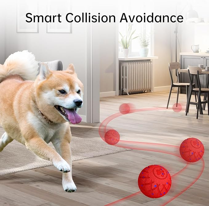 Smart Interactive Dog Toy, Automatic Moving, Bouncing and Stimulation, Silent Foam Material, IP54 Waterproof Rating, Active Rolling,Dog Ball for Medium and Large Dogs,Dog Birthday (Red)