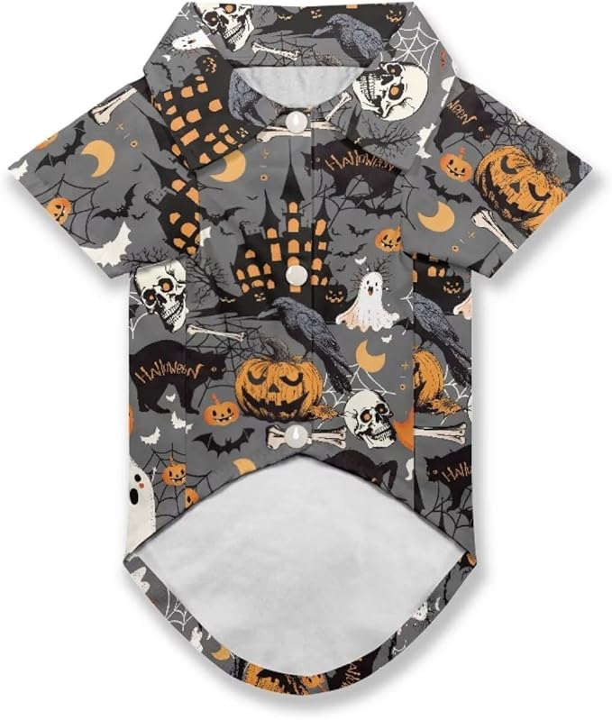 Ghost Skull Dog Shirt for Medium Dogs Boys Cute Puppy Outfit Pet Halloween Shirts for Cats & Dogs, Spring Summer Breathable Cat Princess Shirt for Holiday Birthday Party Costume Clothing