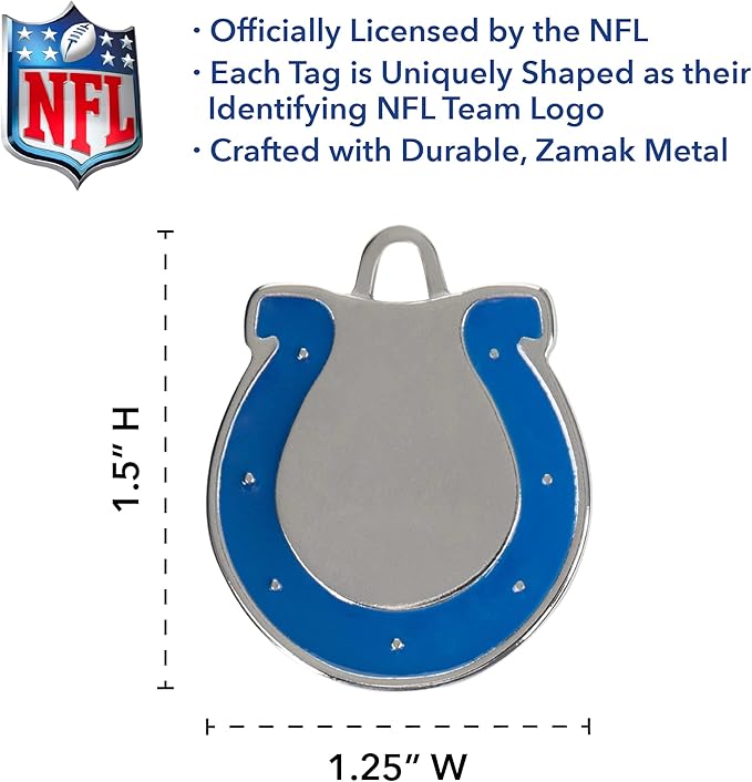 NFL Indianapolis Colts Engraving 32 Team Logo Pet ID Tags - Personalized Dog & Cat Tags with 3 Lines of Custom Text - Stainless Steel ID Tracking Tags
