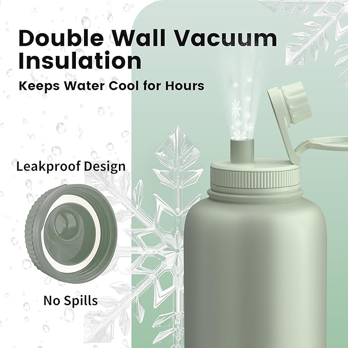 32oz Dog Water Bottle with Bowls - Leakproof Insulated Stainless Steel, Portable Travel Bottle for Hiking, Camping, Outdoor Use (Muted Olive, 32oz)