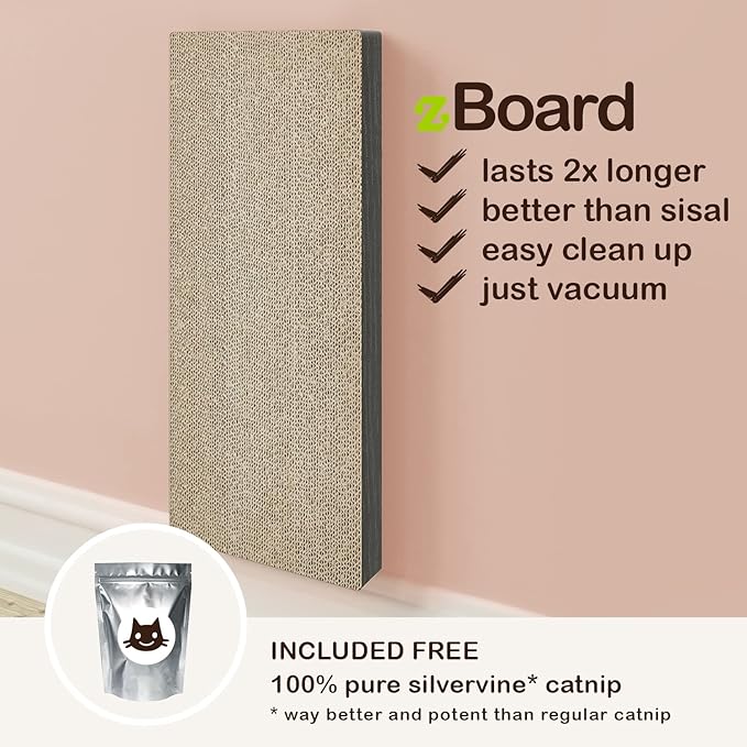 Way Basics Premium Wall Mount Scratch Pad Cat Scratcher with Silvervine Catnip - zBoard Lasts 2X Longer