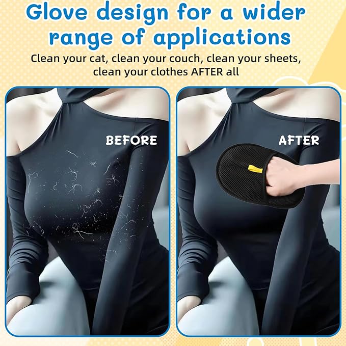 2PCS Pet Hair Removal Gloves, Reusable Double Sided Electrostatic Pet Hair Remover Gloves, Washable Dog & Cat Grooming Gloves for Furniture, Bed, Sheets, Couch, Clothes, Carpet and Car Seat