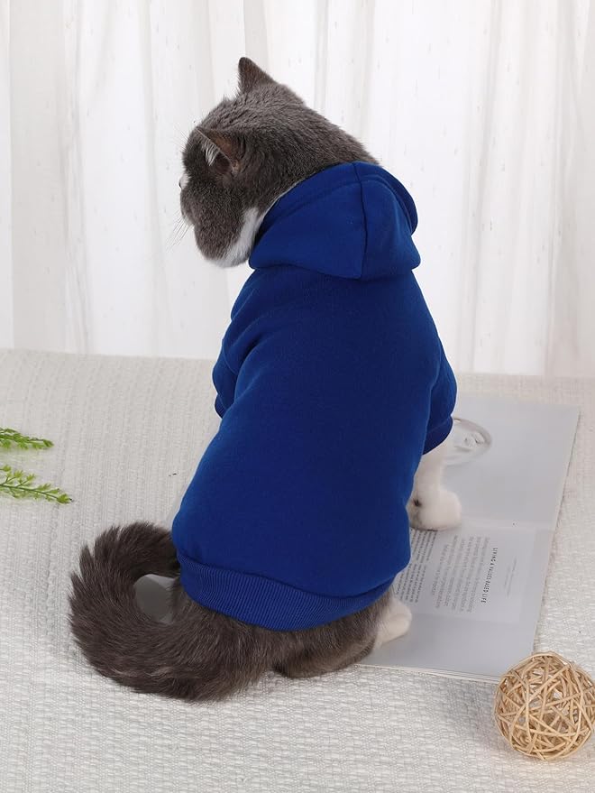 QWINEE Basic Dog Hoodie Sweatshirt Puppy Sweater Warm Cat Costumes Pet Clothes for Chihuahua Puppy Kitten Small Medium Dogs Royal Blue Medium