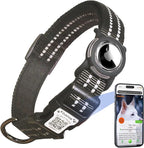 Reflective Dog Collar with Apple AirTag Holder & QR Code Pet ID Tag,Soft Nylon Adjustable Dog Tracker Collar with Safety Lock for Large Dogs(Black, L)