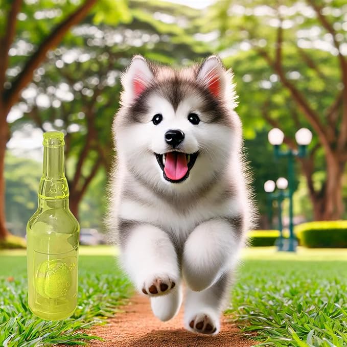 Wine Bottle Dog Toy, Fun Interactive Cute Squeaky Dog Toys with Tennis Ball Inside, Ideal for Large/Medium/Small Dogs to Fetch Games and Bonding Time, Not for Heavy Chewers, Large-Yellow