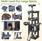 Taoqimiao 72 Inches Cat Tree for Large Cats, Multi-Level Tall Cat Tower, Widened Cat Condo with Large Scratch Board, 5 Scratching Posts, Metal Hammcock, Cozy Basket, Smoky Gray, MS045G