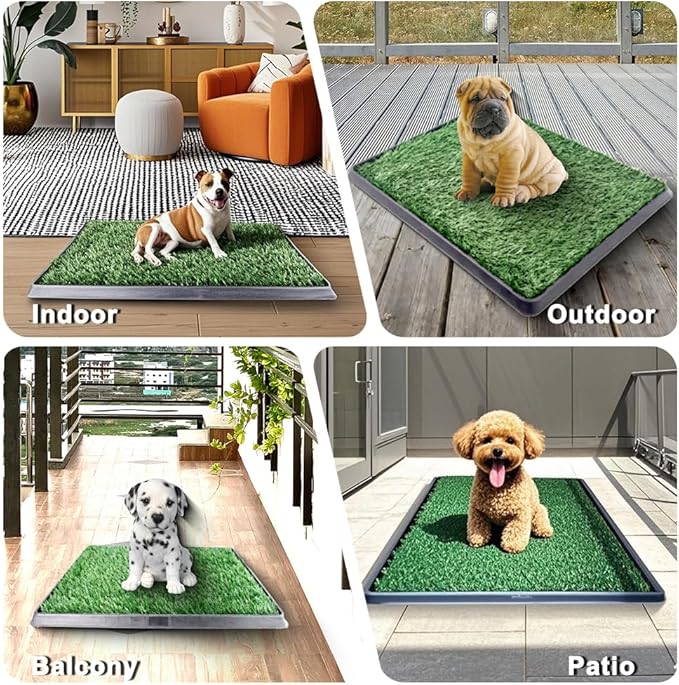 35"X22.6" Dog Grass Pad with Tray - Indoor/Outdoor Artificial Turf Potty Training Mat for Large Dogs, Portable Dog Litter Box for Balcony/Patio, Washable Reusable Pee Pad and Fake Grass for Dogs