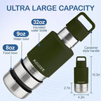 Insulated Dog Travel Water Bottle with Detachable Bowls, 3 in 1 Portable Dog Water Bottle Dispenser, Dog Accessories for Walking, Hiking, Camping, Outdoor (Olive Green, 32 Oz)