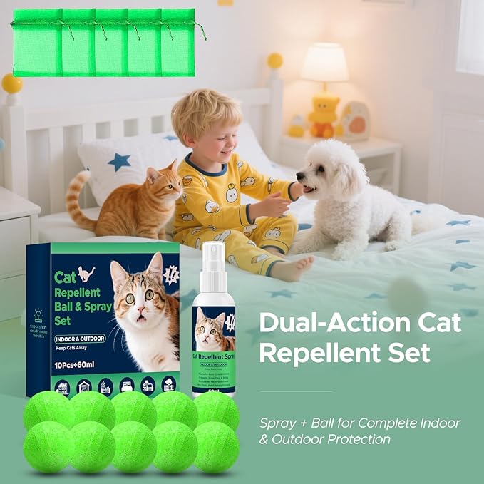 Cat Repellent Ball &,Spray, Dog Repellent, Natural Peppermint Oil Cat & Dog Deterrent Spray 60ml Outdoor and Indoor, Keep Cats Out of Yard Permanently, Protect Your Yard and Furniture