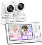 Blemil Baby Monitor with 2 Cameras and Audio, 4.3'' IPS Split-Screen Monitor with 29-Hour Battery, 1000ft Range Pan-Tilt-Zoom Video Baby Monitor No WiFi, 2X Zoom