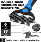 3PCS Self Cleaning Slicker Brush & Pet Grooming Rake & Bath Brush for Dogs and Cats | Double-Sided Dematting Pet Comb & Skin Friendly Deshedding Grooming Tool | Premium Pet Supplies (Blue Black)