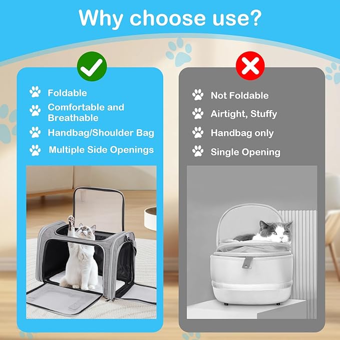 Cat Carrier Soft, Collapsible Cat Bag Carrier, TSA Airline Approved Pet Carrier for Cats with Removable Mat, Breathable Pet Travel Carrier for Small Medium Adult Pussy & Small Dogs (Grey)