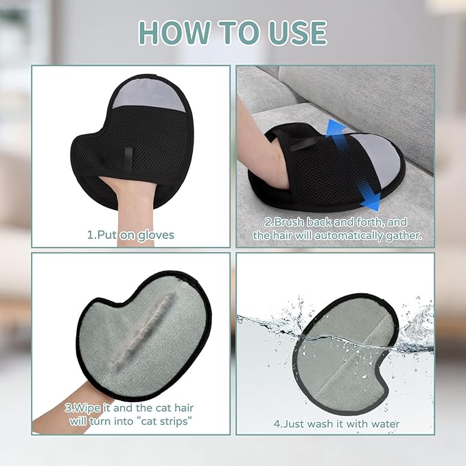 2 Pcs Pet Hair Removal Glove, Reusable Double Sided Pet for Grooming with Pet Comb