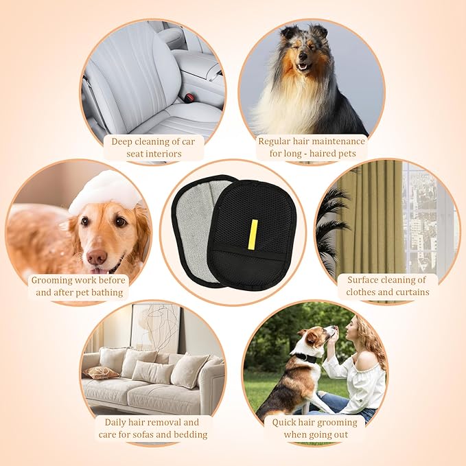 2pcs Cat&Dog Pet Hair Removal Gloves with 1Pcs Gold Medium-Sized Comb Pet Grooming Electrostatic Gloves Cat&Dog Hair for Sofa Clothing Curtain Carpet