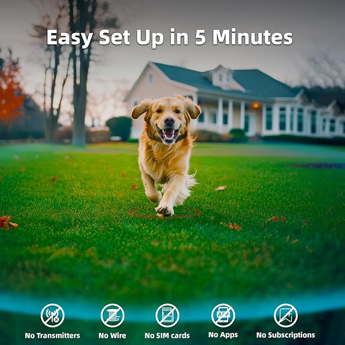 LUCKSKY GPS Wireless Dog Fence, 647 Acres Coverage, No Wire or WiFi Needed, Waterproof Training Collar with Vibration & Static Modes, Easy Setup