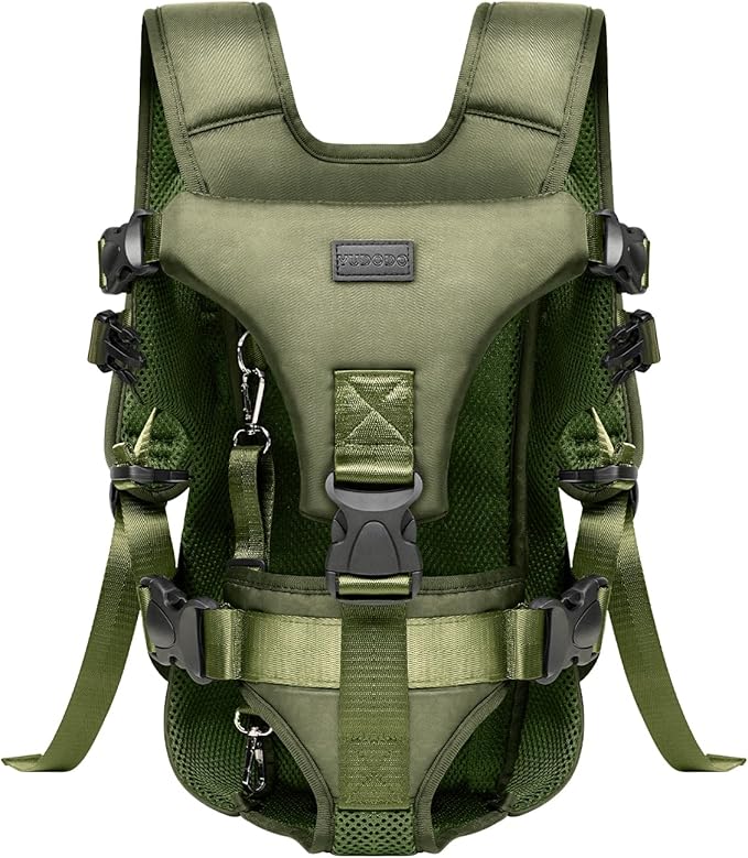 Pet Dog Front Carrier Backpacks, Legs Out Secure-Fit Dog Front Carrier for Small Dogs Up to 17 lbs, Adjustable Hands Free Pet Chest Carrier for Hiking Cycling (S, Army Green)