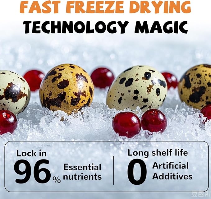 PAWUP Freeze Dried Cat & Dog Treats, Natural Quail Egg Yolk, Rich in Antioxidants Cranberry Added, High-Protein Pet Snacks for Coat & Urinary Health, 3.5 oz