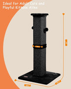 Cat Scratching Post, 33Inch Tall Cat Scratch Post for Indoor Cats Adults and Kitten, Sisal Cat Scratcher with Hanging Balls (Black)