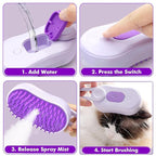 4-in-1 Cat & Dog Steam Deshedding Brush Series - Multi-Function Grooming Tool with Shedding, Cleaning, Massage & Combing -Includes Pet Finger Toothbrush for Dog＆Cat Teeth Cleaning(Purple)