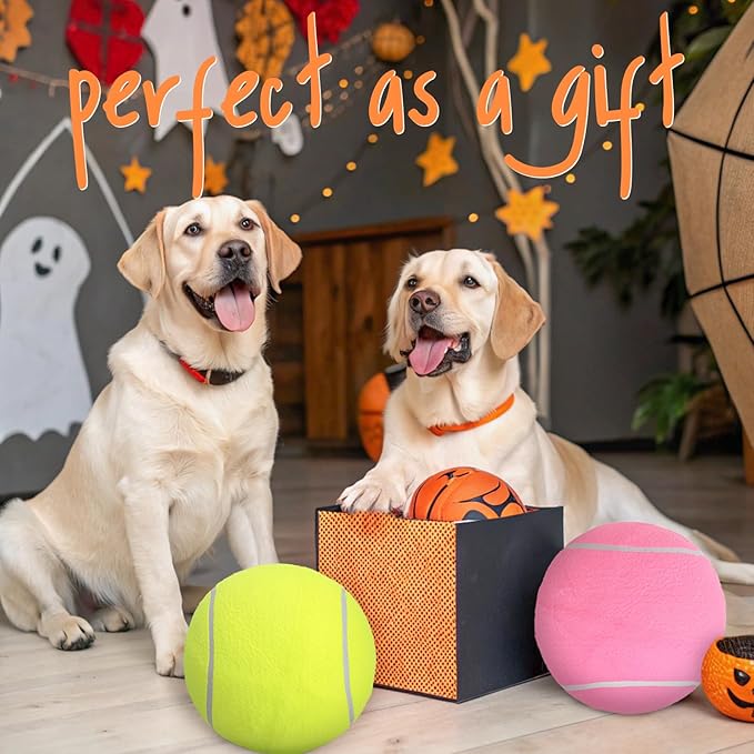 SCENEREAL Large Tennis Ball for Dogs, 2 Pack 9.5" Inflatable Dog Toy Balls for Large Medium Small Dogs Puppies, Funny Interactive Sports Ball for Indoor Outdoor Training Playing