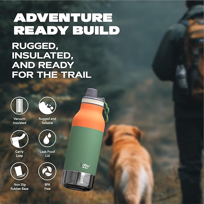 Asobu Dog Barky Bottle – Insulated Stainless Steel Water Bottle with 2 Removable Dog Bowls for Food, Treats & Water – Pet-Friendly Travel Bottle for Hiking, Road Trips & Outdoor Adventures