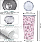 Pig Tumbler with Lid and Straw, 20 Oz Stainless Cup Steel Insulated Water Bottle Travel Coffee Mug