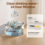 Cat Water Fountain Stainless Steel: 88oz/2.6L Pet Drinking Fountains with 6 Filters Water Bowl for Cats Inside with Flower Kitty Spout Dog Dispenser Animal Watering Supplies - Water Level Window