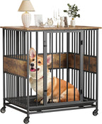 Dog Crate Furniture for Small Dogs, 31 Inch Indoor Puppy Kennel, Wooden Pet Cage Decorative Corner End Table with Caster Wheels & Removable Tray, Rustic Brown