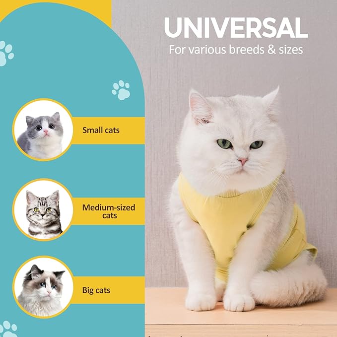 Avont Cat Recovery Suit - Kitten Onesie for Cats After Surgery, Cone of Shame Alternative Surgical Spay Suit for Female Cat, Post-Surgery or Skin Diseases Protection -Yellow(S)