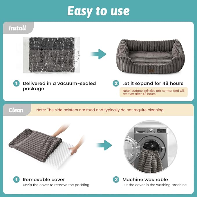 Orthopedic Dog Bed for Medium Dogs & Large Dogs - Washable Rectangle Pet Bed with Anti-Slip Bottom, Soft Calming Cat & Puppy Bed for Indoor Pets (35"x25"x8", Grey)