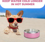 LIHONG Stainless Steel Dog Bowls for Large Dogs,Dog Food Water Bowls with Non Slip Rubber Bottom,Pet Feeding Bowl,Double Wall Insulated,Rustproof(64oz,Pink)