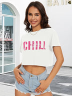 Womens Summer Crop Tops Short Sleeve Round Neck T-Shirts Loose Fit Casual Blouse