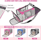 Pet Carrier for Large Cats of 20 Lbs, Collapsible Carrier Bag for Big Cat or 2 Kittens,Soft Sided Puppy Carrier with Sturdy Travel Transport Strap, Adequate Ventilation, 4 Mesh Windows (Pink)