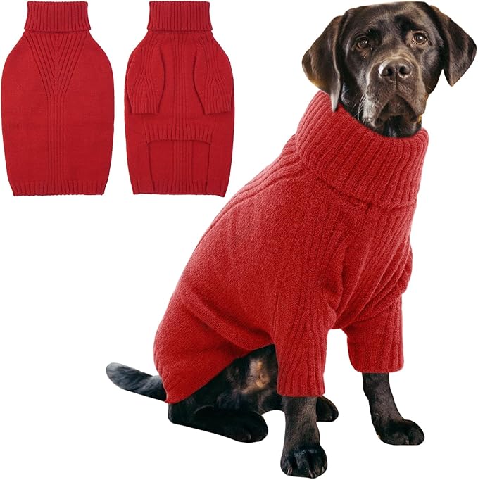 IECOii XXXL Dog Sweater,Warm Dog Sweaters for Extra Large Dogs Girl Boy,Stretchy & Cozy,Turtleneck Knitted Pullover for Pet Wear On Christmas,Easy On Doggy Sweatshirt for Labrador (Red,3XL)