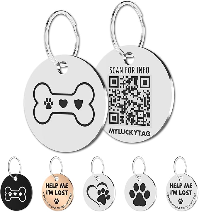MYLUCKYTAG Stainless Steel QR Code Dog Tags - Scan for Instant Pet Location Alerts