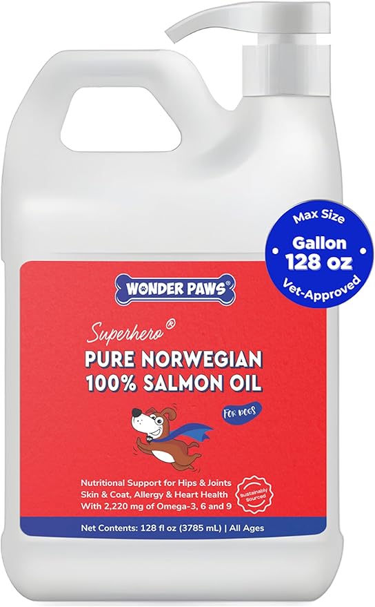 Premium Salmon Oil for Dogs– Pure Norwegian Salmon Oil High in Omega 3 EPA & DHA -Powerful Fish Oil for Dogs Skin & Coat, Hip & Joints, Allergies & Itchy Skin – Omega 3 Fish Oil for Dogs-128oz Liquid