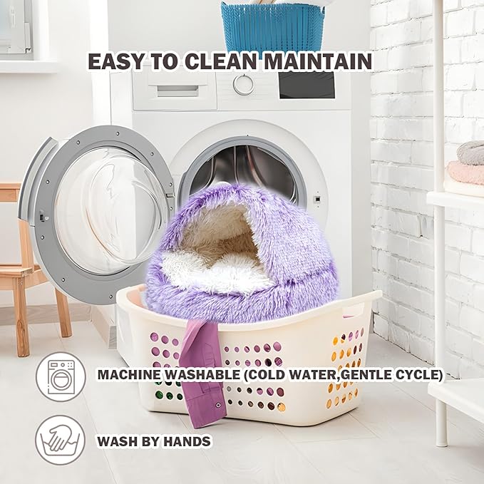 Cat Bed for Indoor Cats, Calming Cozy Cave with Self-Warming Plush, Entire Bed Machine Washable & Anti-Slip Base, Breathable Pet Bed for Small Cats&Dogs All Seasons (Purple, 20 * 20inch)